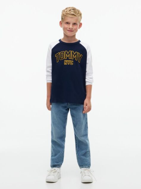 Blue T-Shirt Varsity Cu Blocuri De Culori Si Logo  Baieti