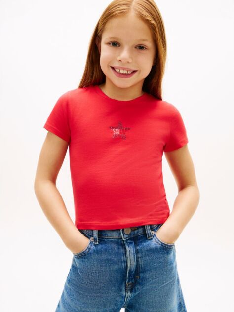 Rosu Tricou Extra Slim Cu Steag In Forma De Stea  Fete