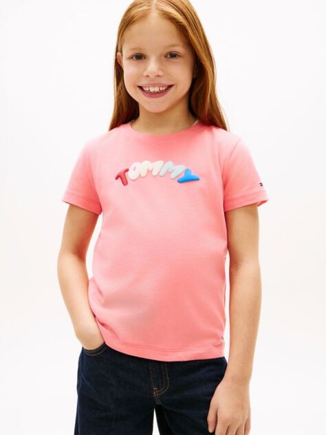 Roz Tricou Cu Guler Rotund Si Logo Texturat  Fete