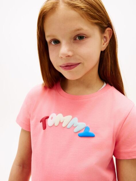 Roz Tricou Cu Guler Rotund Si Logo Texturat  Fete