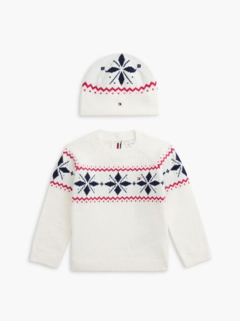 Bej Fair Isle Set Cu Pulover Si Caciula   Nou nascuti