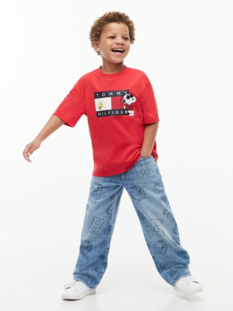 Rosu Peanuts® T-Shirt Din Jerseu Cu Steag  Copii unisex