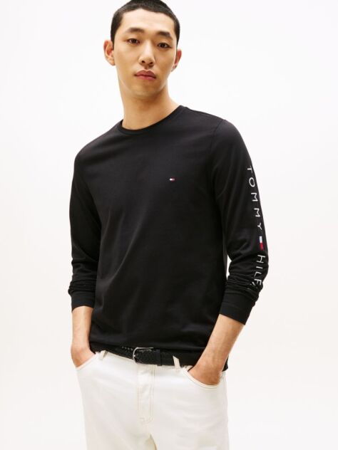 Negru Tricou Cu Maneca Lunga Slim Fit  Barbati