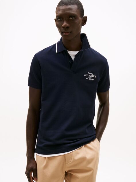 Blue Tricou Polo Cu Broderie Logo  Barbati