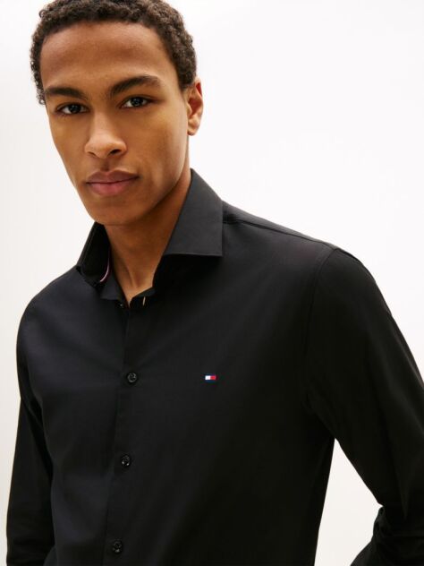 Negru Camasa Flex Slim Fit Din Poplin   Barbati