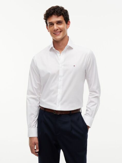 Alb Camasa Flex Slim Fit Din Poplin   Barbati