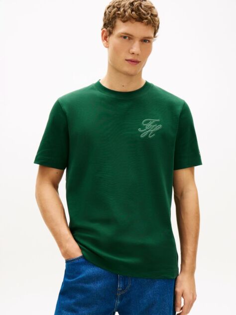 Verde Tricou Cu Guler Rotund Si Broderie Cu Logo Tonal  Barbati