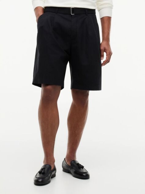 Negru Pantaloni Scurti Chino Din In Cu Curea 10" Inseam  Barbati