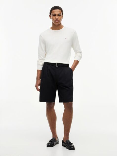 Negru Pantaloni Scurti Chino Din In Cu Curea 10" Inseam  Barbati