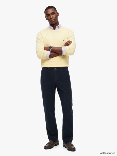 Blue Pantaloni Chinos Denton Din Catifea Fina Cu Croiala Slim Si Dreapta  Barbati