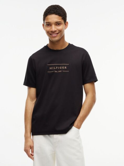 Negru T-Shirt Tricotat Cu Logo  Barbati