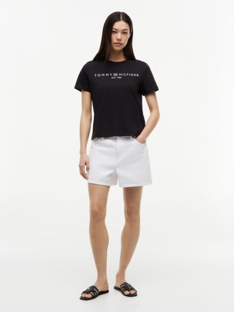 Negru Tricou Cu Logo Si Guler Rotund  Femei