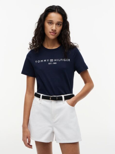 Blue Tricou Cu Logo Si Guler Rotund  Femei