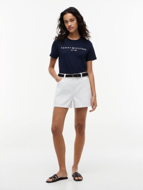 Blue Tricou Cu Logo Si Guler Rotund  Femei
