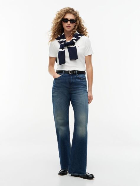 Bej Tricou Slim Fit Tricotat Cu Guler In V  Femei