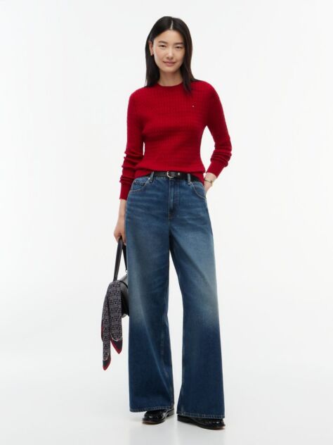 Red Fine Cable Knit Jumper  Women