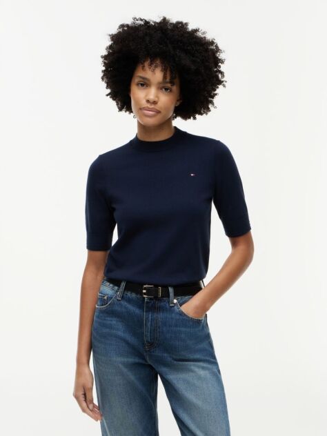 Blue Pulover Cu Maneci Scurte Din Tricot Fin  Femei
