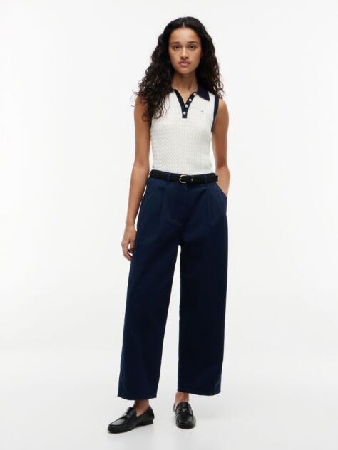 Blue Pantaloni Chino Cu Croiala Barrel Spalati  Femei