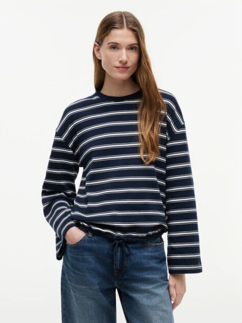 Multi Tricou Cu Maneci Lungi Si Tiv Cu Snur Cu Dungi  Femei