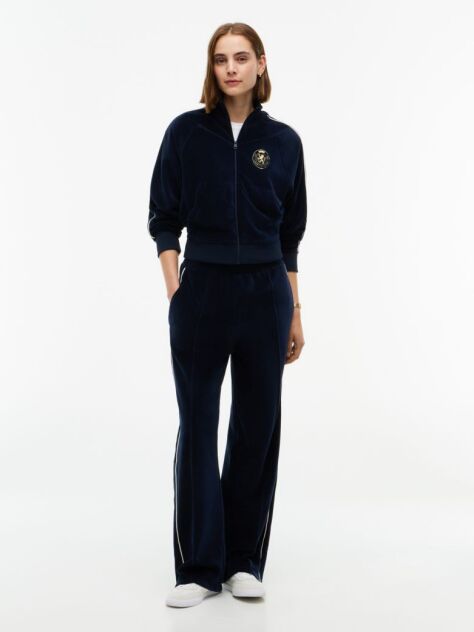 Blue Velour Mid Rise Relaxed Straight Joggers  Women
