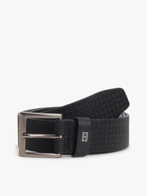 Negru Curea Din Piele Cu Placa Cu Steag In Relief  Barbati
