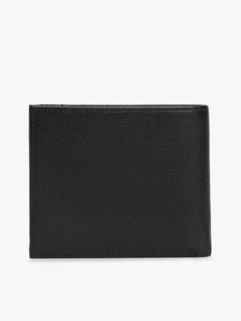 Negru Portofel Bifold Din Piele Cu Clapa Si Logo  Barbati