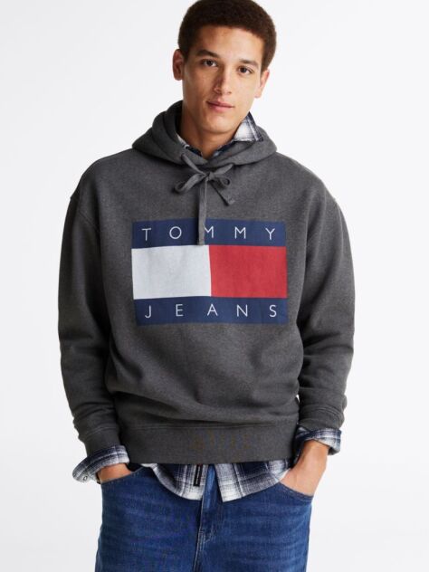 Gri Hanorac Relaxat Cu Gluga Tommy Flag Badge Mélange  Barbati