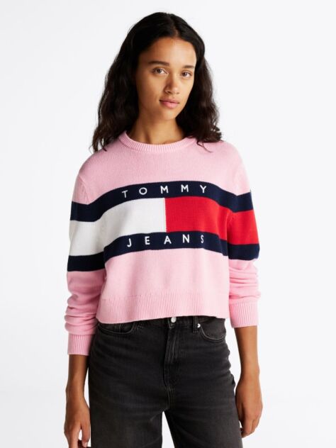 Roz Pulover Relaxat Colour-Blocked Cu Steag  Femei