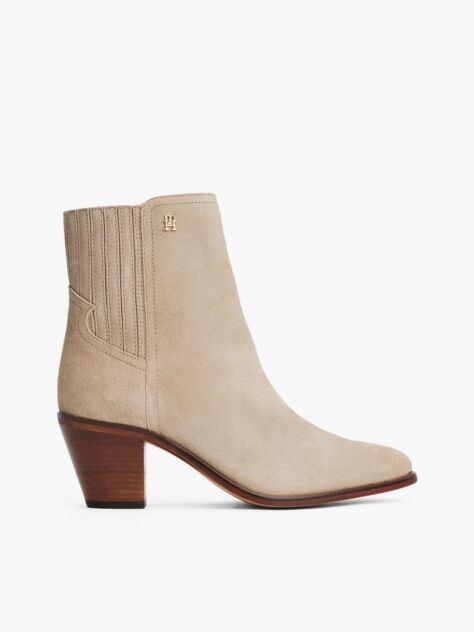 Bej Botine Western Chelsea Din Piele Intoarsa Cu Toc Mediu  Femei