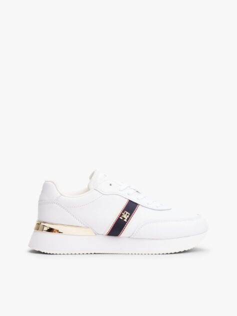 Alb Sneakers Din Piele Cu Placa Cu Monograma TH  Femei