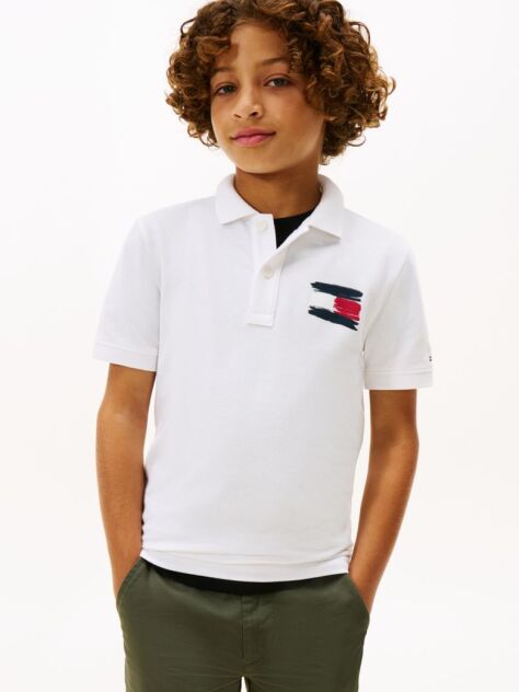 White Tommy Flag Short Sleeve Polo  Boys