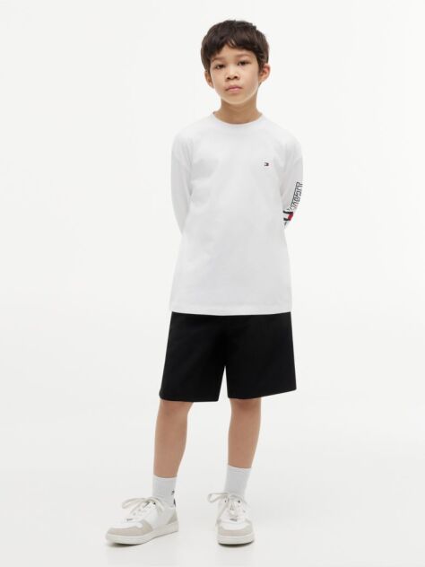 Alb T-Shirt Cu Maneca Lunga Si Logo  Baieti