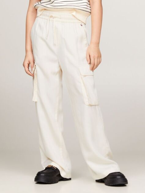 Bej Pantaloni Cargo Din Satin  Fete