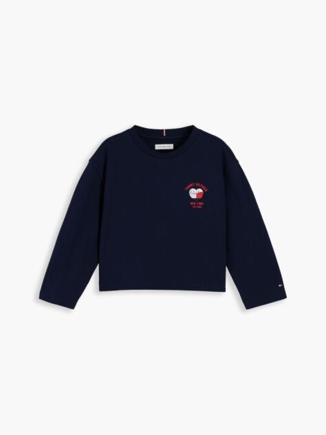 Blue T-Shirt Cu Maneca Lunga Logo Inima Si Croiala Slim  Fete