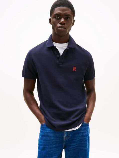Blue Tricou Polo Cu Monograma Th  Barbati