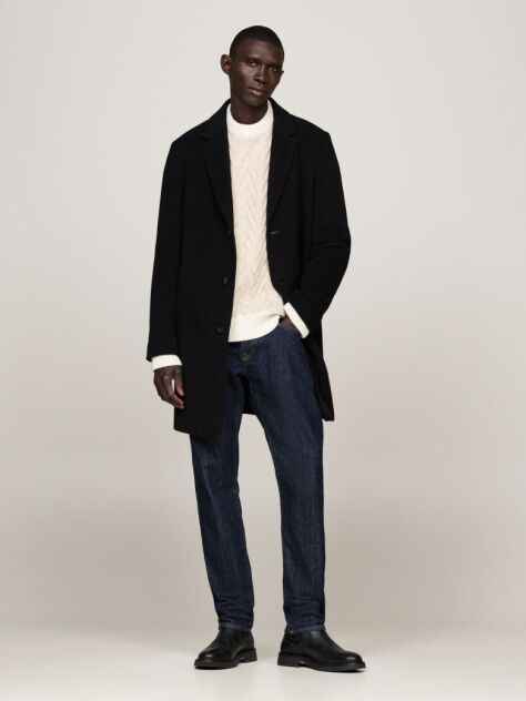 Negru Palton Elegant Casual Din Lana  Barbati