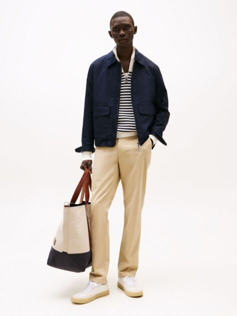 Bej Pantaloni Chino Drepti Denton Din Bumbac Elastic  Barbati