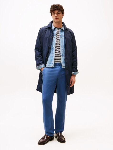 Blue Pantaloni Chino Drepti Denton Din Bumbac Elastic  Barbati