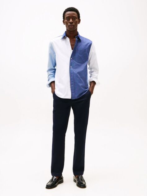 Blue Pantaloni Chino Drepti Denton Din Bumbac Elastic  Barbati