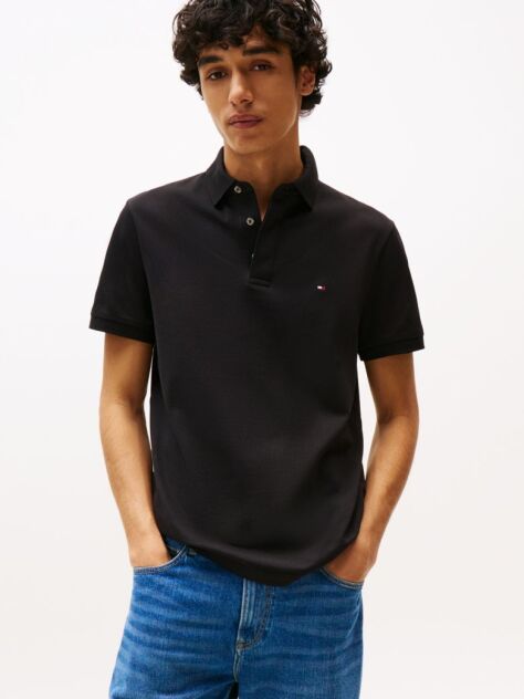 Negru Tricou Polo Cu Guler Si Placket Ascuns, Croiala Regular  Barbati