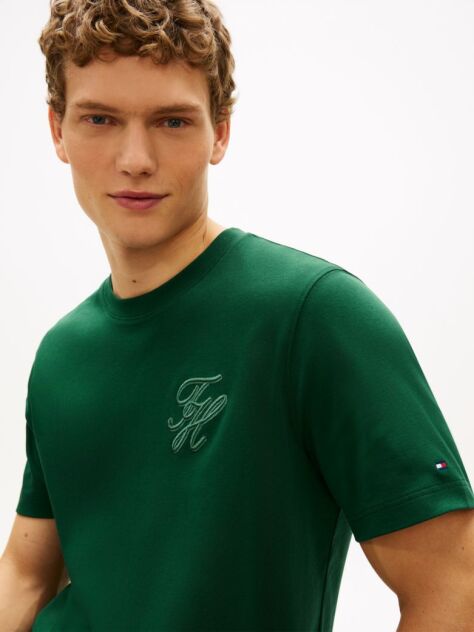 Verde Tricou Cu Guler Rotund Si Broderie Cu Logo Tonal  Barbati