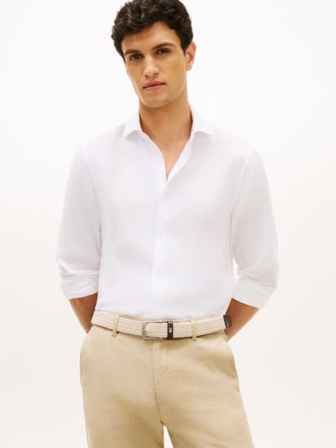 Alb Smart Casual Camasa Cu Croiala Slim Din In Pur  Barbati