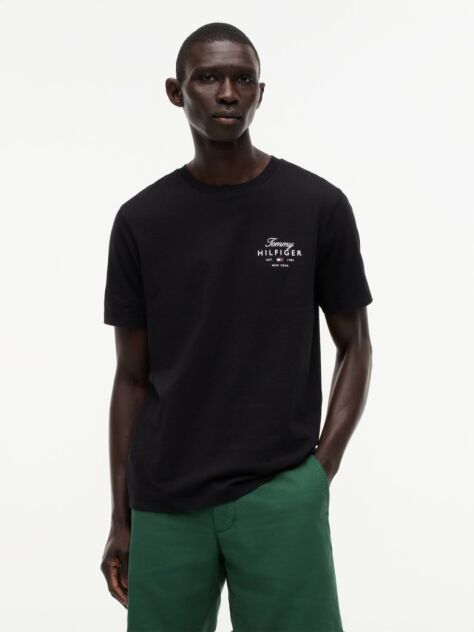 Negru Tricou Cu Guler Rotund Si Logo  Barbati