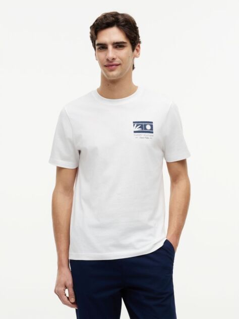Alb Tricou Cu Guler Rotund Si Imprimeu Cu Logo  Barbati