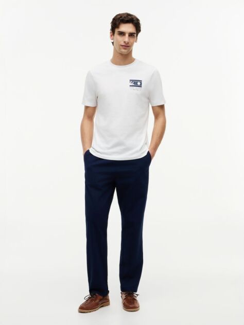 Alb Tricou Cu Guler Rotund Si Imprimeu Cu Logo  Barbati