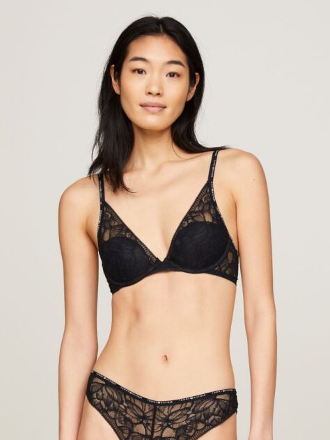 Negru Sutien Premium Cu Dantela Florala  Femei