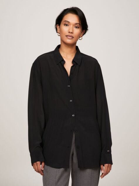 Negru Camasa Fluida Crepe Regular Fit  Femei