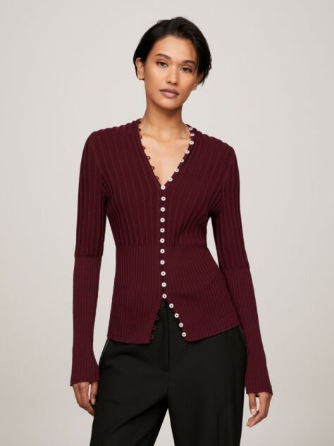 Rosu Cardigan Slim Fit Cu Nasturi   Femei
