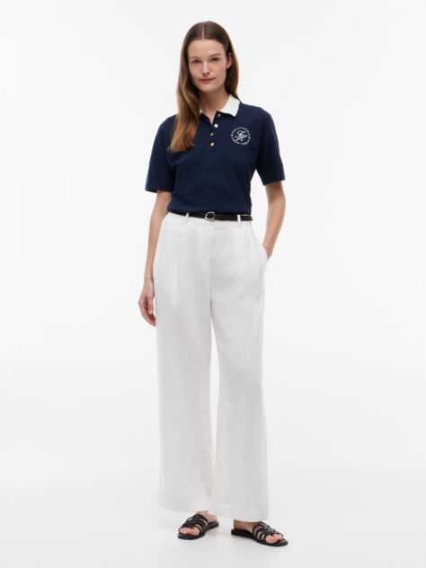 Blue Tricou Polo Cu Croiala Normala De Culoare Aurie Cu Nasturi  Femei
