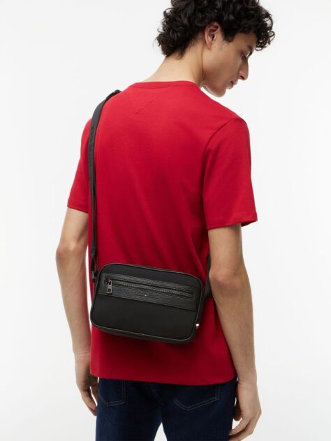 Negru Geanta Reporter Crossbody Cu Logo Din Metal  Barbati